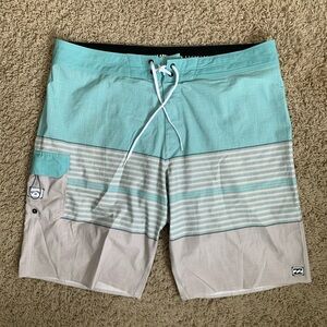 size 38 Billabong Recycler all day Pro men’s swimsuit unlined shorts gray/teal
